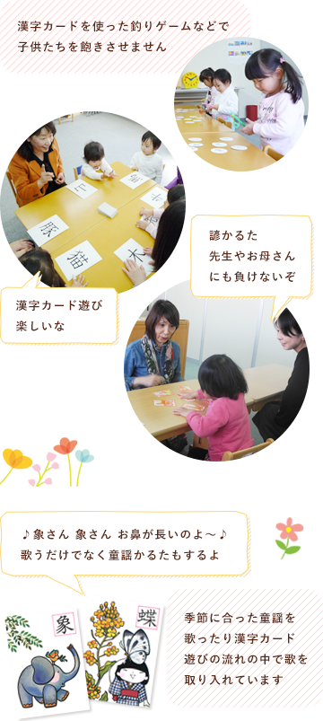 童謡を歌ったりゲームをして楽しく漢字に親しむ